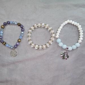 Purple and Silver Charm Bracelet Set